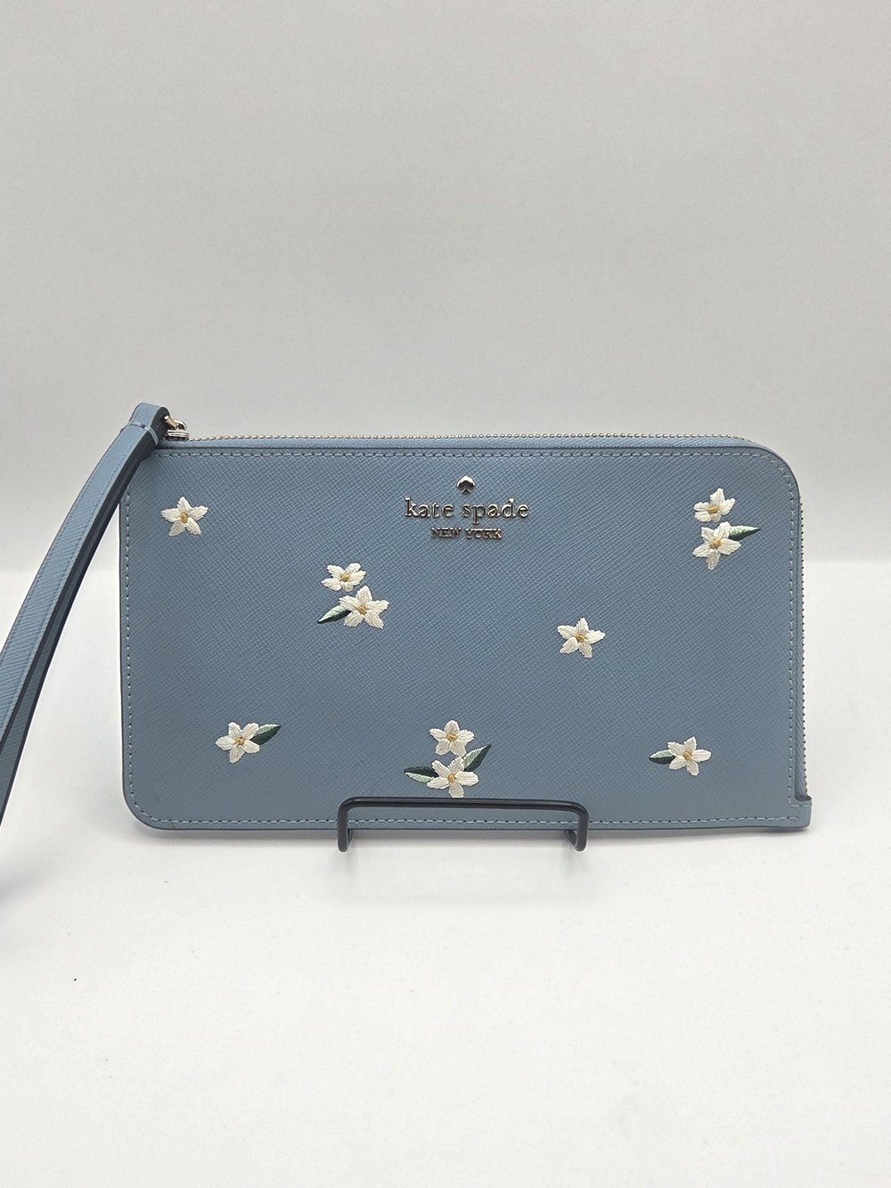 Kate Spade New York Lucy Floral Embroidered Leather Medium L-Zip Wristlet